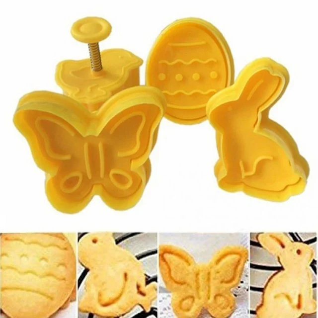 4Pc / Set Easter Egg Rabbit Chick Butterfly Plastic Plunger Fondant Cookie Cutter Set Mold Biscuit Decor Baking ToolsSet
