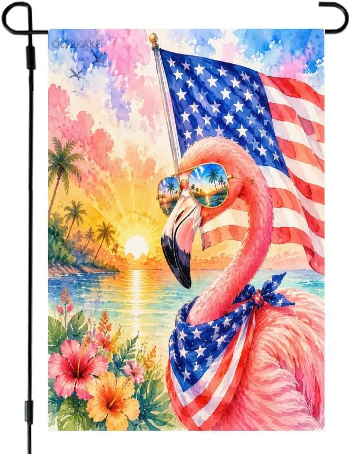 Flamingo Garden Flag 12x18 Inch Outdoor Yard Decor Double Sided Linen Welcome Sign Americana Red White Blue Farmhouse Flag f yyi