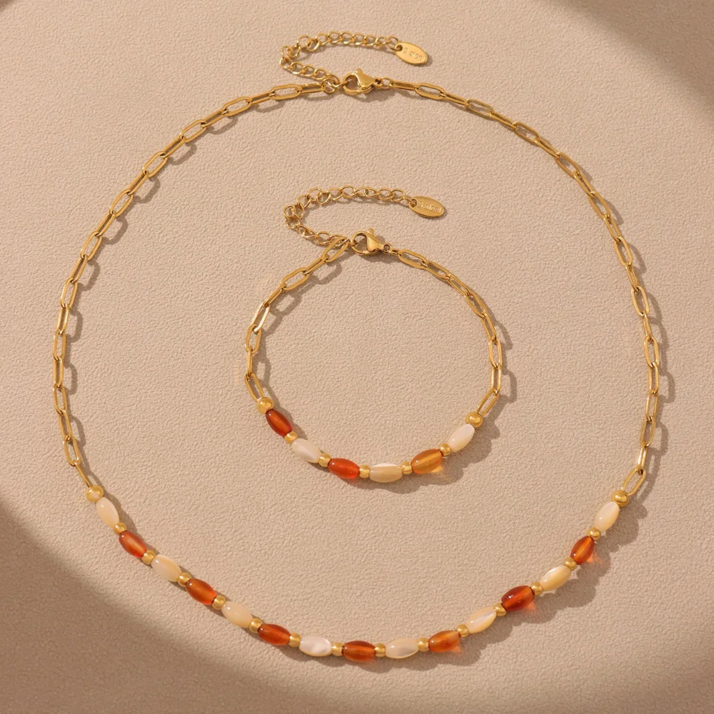 

MARKA Summer Hot Selling Agate String Shell Bead Necklace Women's Stainless Steel Fashion Jewelry Accessories