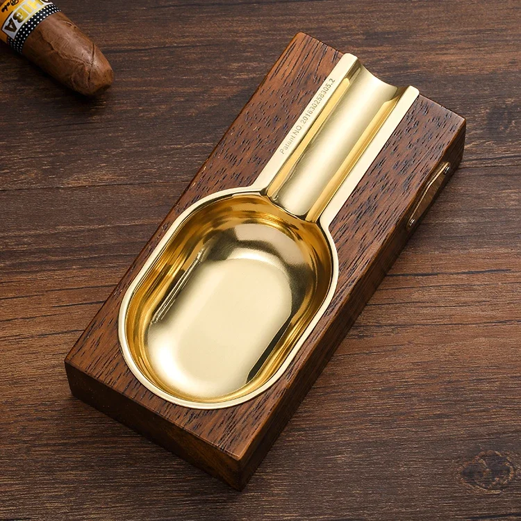 High-end household wood cigar ashtray portable for travel smokeless outdoor metal ashtray smoking accessories factory