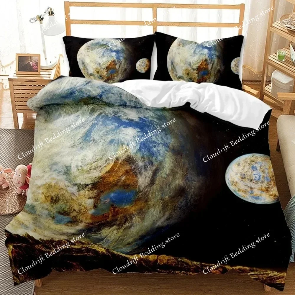 Universe Planet Duvet Cover Twin Bedding Set Solar System Outer Space Quilt Cover Starry Sky Astronomy Polyester