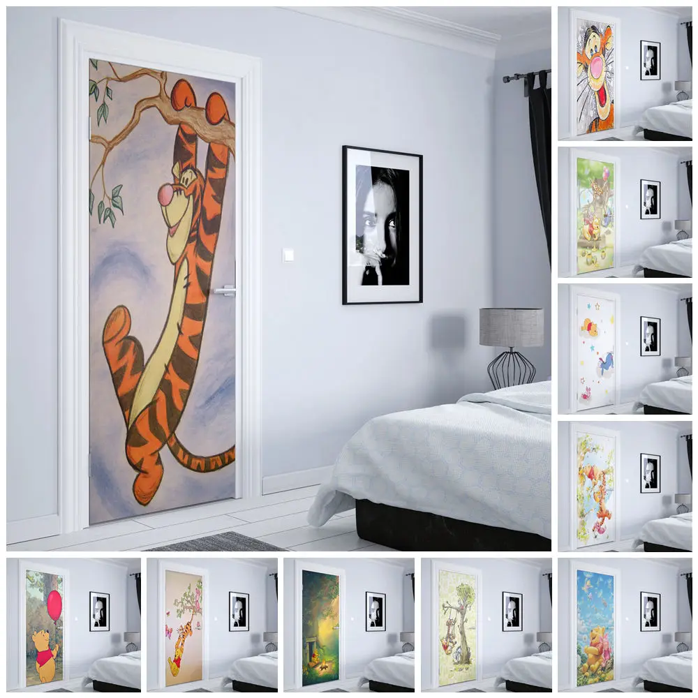 disney watercolor Tigger Winnie the Pooh wall art PVC Material door stickers Kids Room door decoration Wall Sticker posters