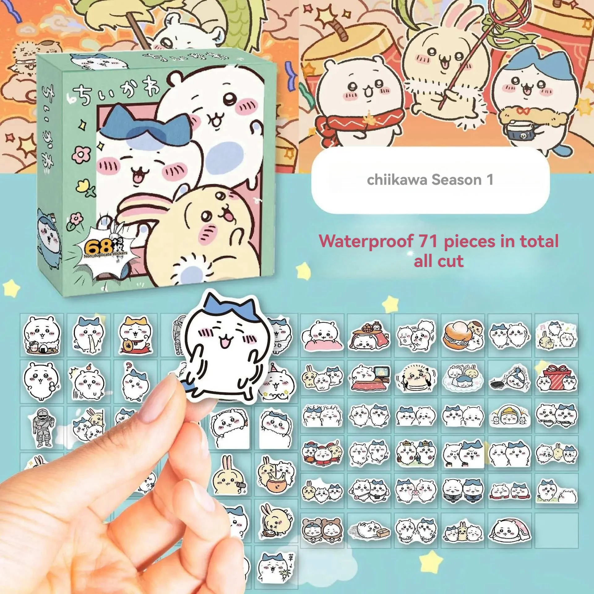 68pcs Chiikawa Stickers Gift Box Cartoon Cute Usakijii Waterproof Sticker Water Cup Luggage Decoration Handbook Gift