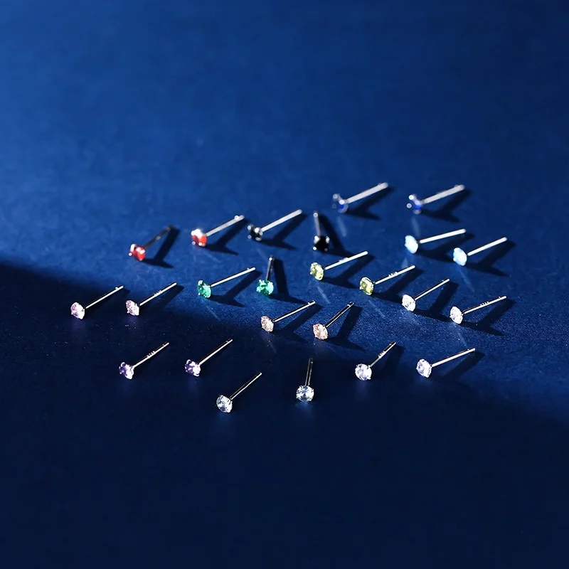 F.I.N.S Original S925 Sterling Silver 12 Birthstone Earrings For Women Men Minimalist 4-Prongs 3mm Zirconia Ear Fine Jewelry