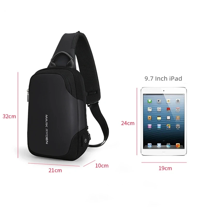 Chest Bag Multi Functional Waterproof Shoulder Bag USB Charging Casual Crossbody Bag