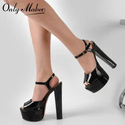 Onlymaker Women Peep ToePlatform Chuncky Heel Ankle Buckle Strap Sandals Open Toe Big Size Buckle Block Sandals