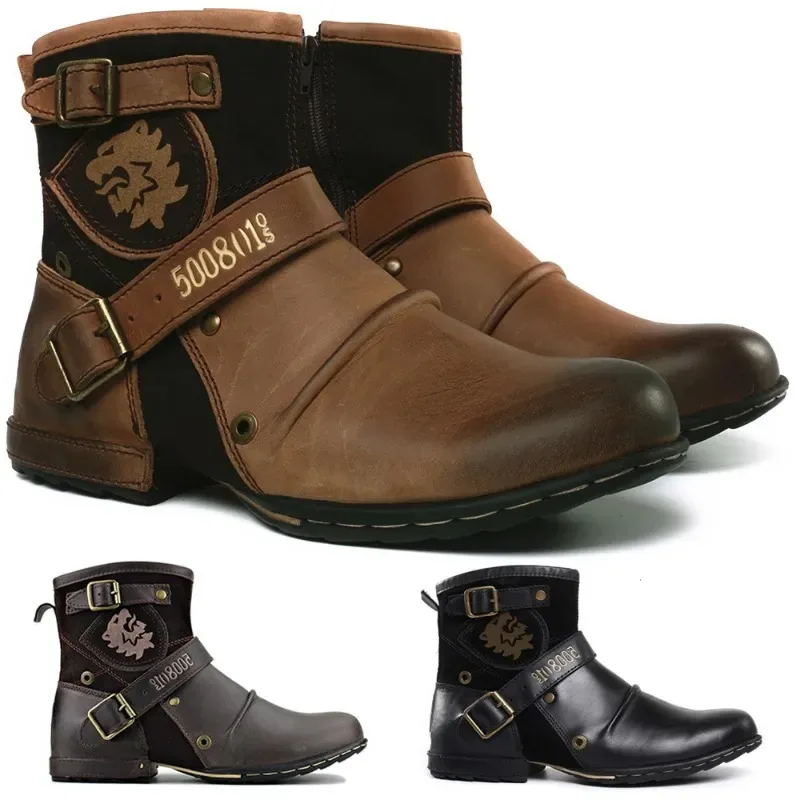 Sapato de couro vintage de homens Winter, sapatos com zíper quente, estilo metal, equitação retrô, moda masculina, 2023