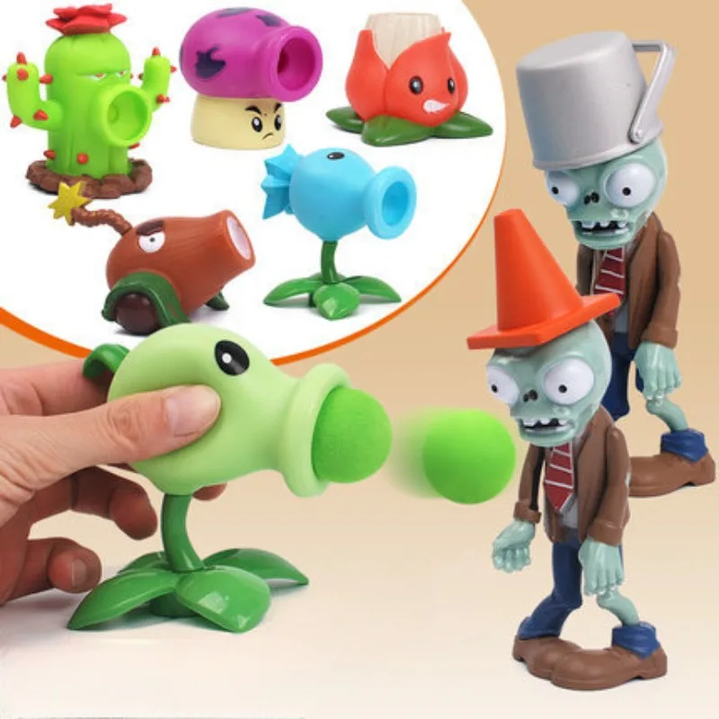 Launchable Soft Bullet Doll Puppet Set Plants vs. Zombies 2 Action Figurine Desk Collectible Anime Model Toys Figures Gift