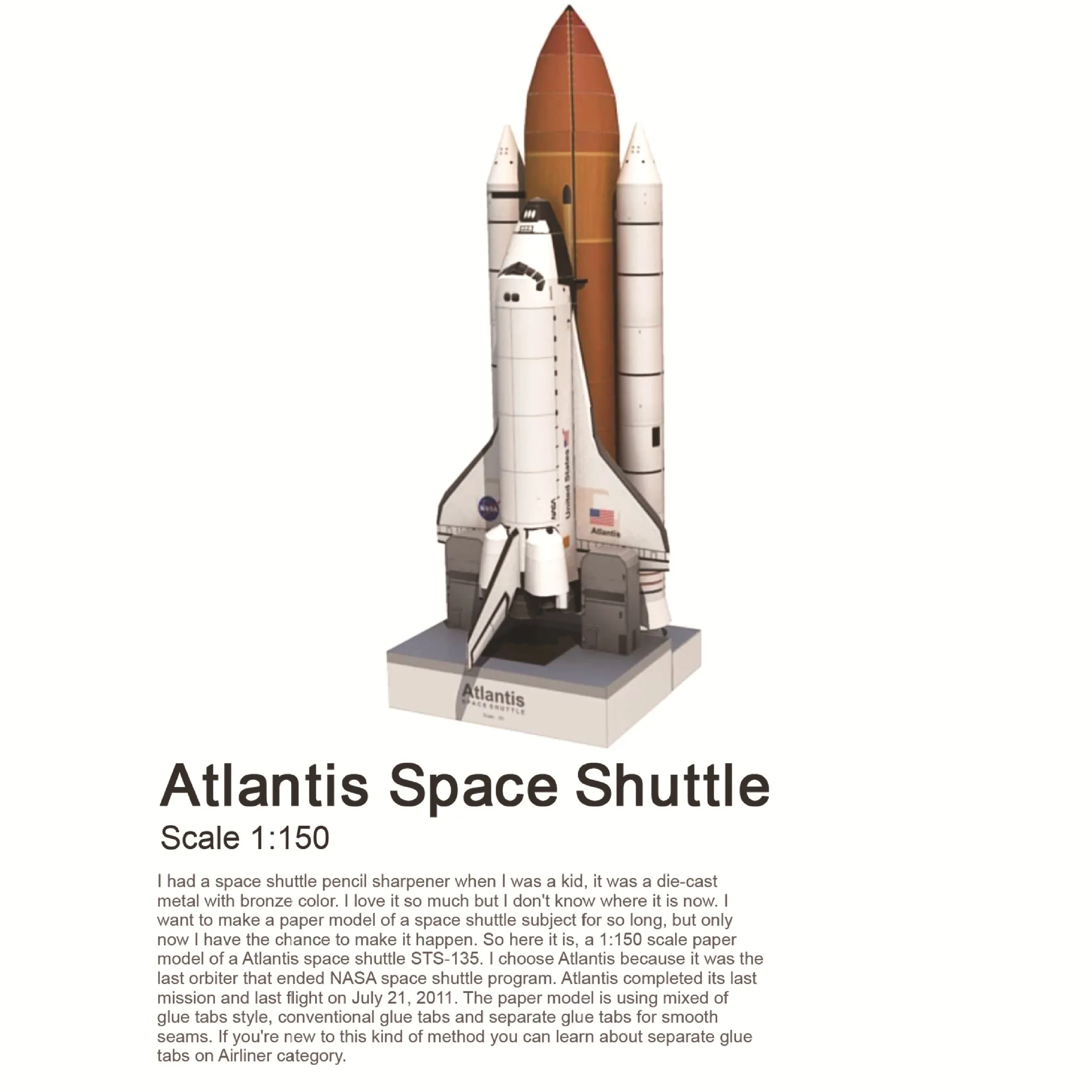 Paper Model 1: 150 Space Shuttle Atlantis Handmade Space Rocket Satellite DIY Manned Space Mosaic Model Toy