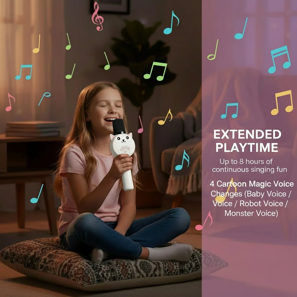 Altavoz con micrófono inalámbrico Bluetooth para niños, reproductor de Karaoke 2 en 1, 4 cambios de voz, tarjeta TWS TF, sonido HIFI, juguete para regalo KTV portátil