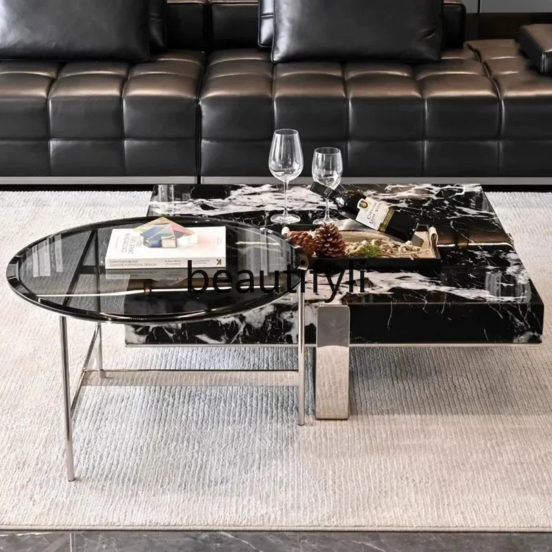 DD45 Italian Minimalist Marble Square Coffee Table Living Room Light Luxury Designer High-end Set