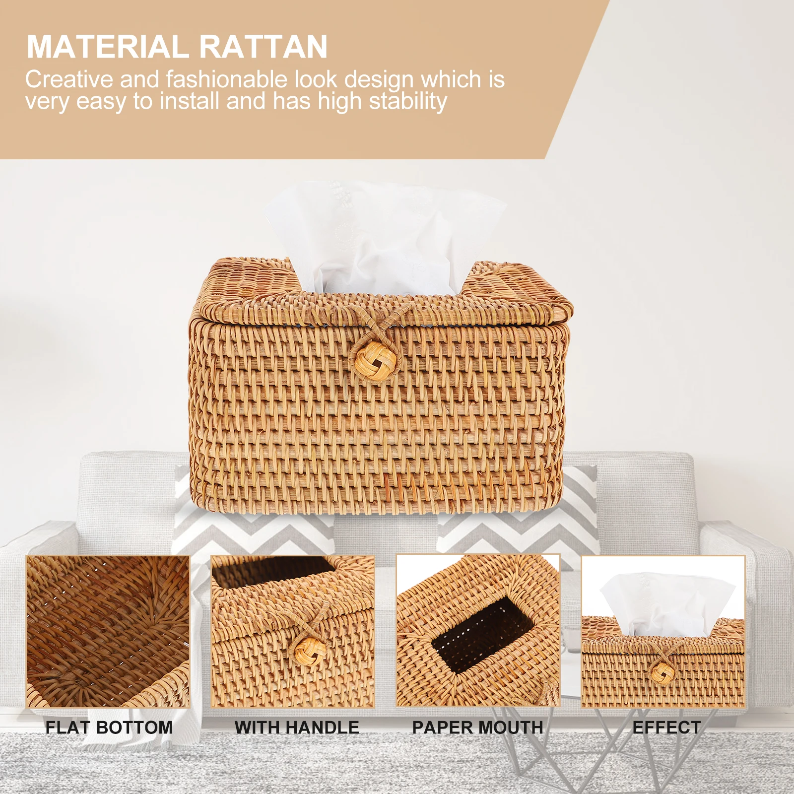 

Creative Woven Tissue Box Household Decorative Paper Holder For Home Office Bedroom Space-Saving Storage Container