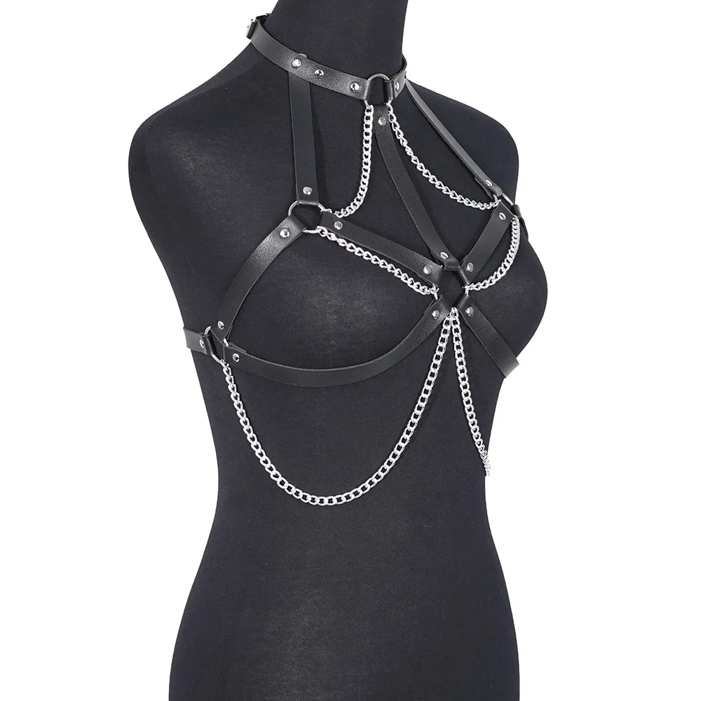 Women Sexy Body Chain Harness Belt Leather Lingerie Chest Harness Bondage Lingerie Gothic Fetish Clothing Festival Rave Outfit