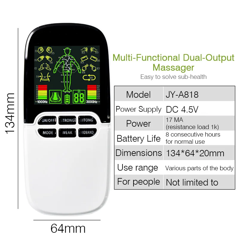 EMS Tens Machine Muscle Stimulator Cupping Acupuncture Physiotherapy Massager 8-Mode Dual-Output Multi-Functional Massage Device