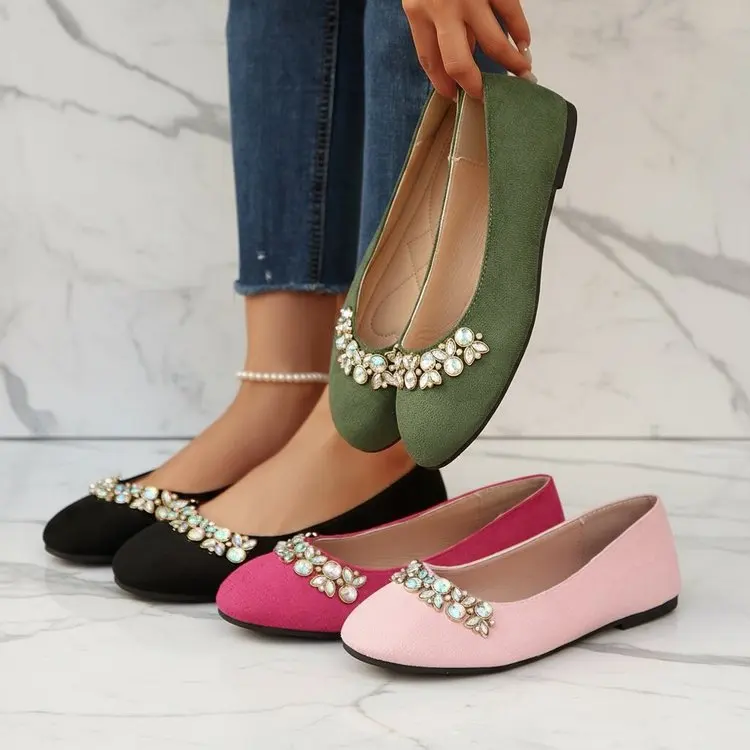 Zapatos Planos de Ballet con Pedrería para Mujer, Ligeros, Cómodos, Antideslizantes, Elegantes, Talla Grande