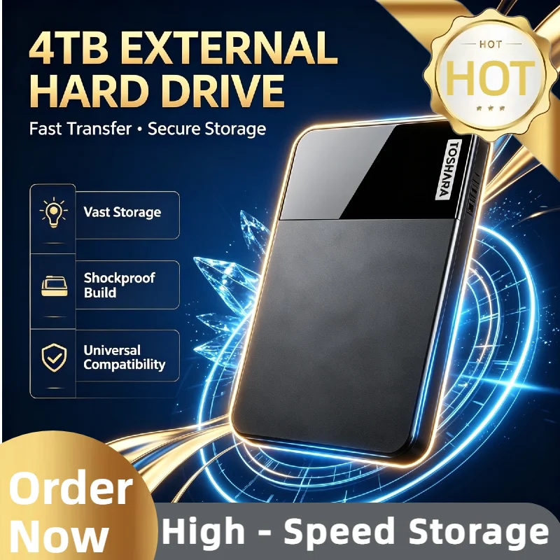 Portable Encrypted External Hard Disk, USB3.0 Large Capacity 500GB 1TB 2TB 4TB Hard Drive for Office File Backup Desktop Laptop