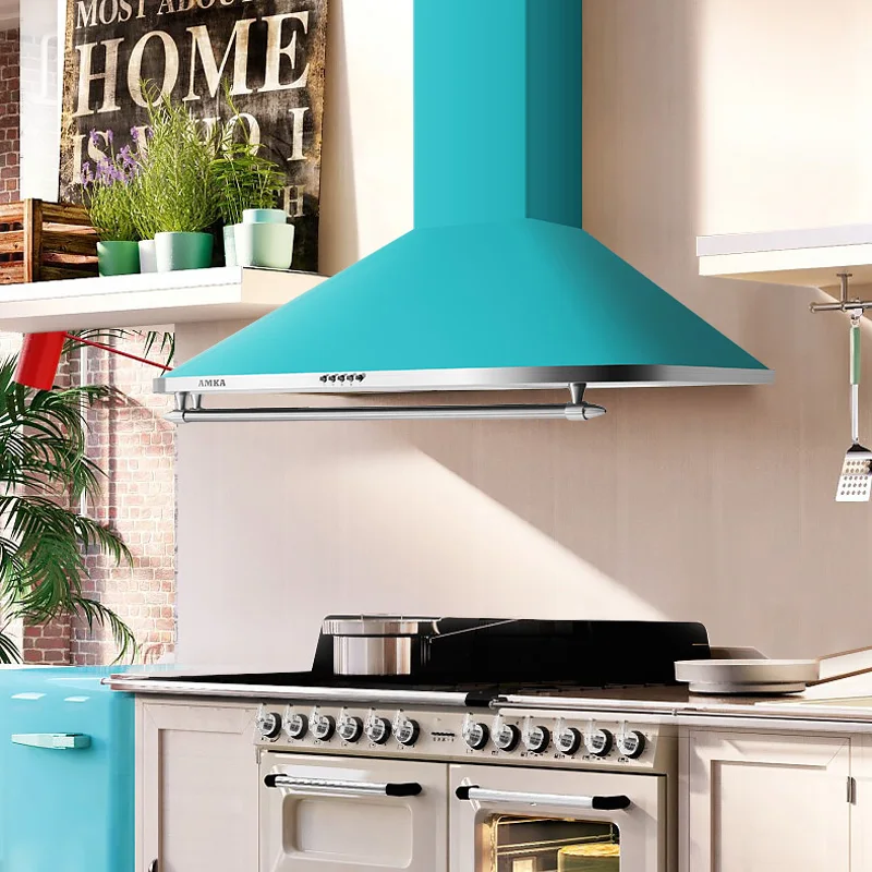 

Range hood Household retro kitchen range hood Off-discharge top suction apartment White range hood