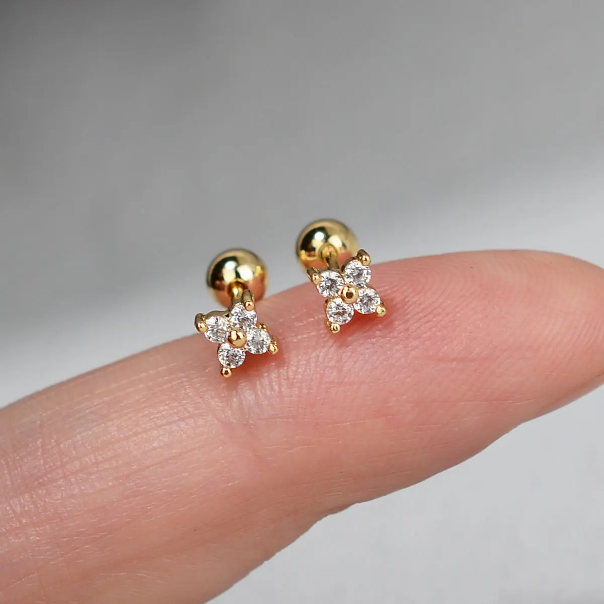 1PC Gold Color 20G Bar Screw Back Studs Women Cute Zircon Ear Bone Nail Mini Crystal Flower Pierced Tiny Earrings