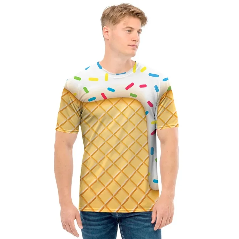 3D Print Funny Ice Cream Melted Print T-shirt For Men Summer Short Sleeve Crew Neck Tee Shirt Tops Mens Large Size Tshirts