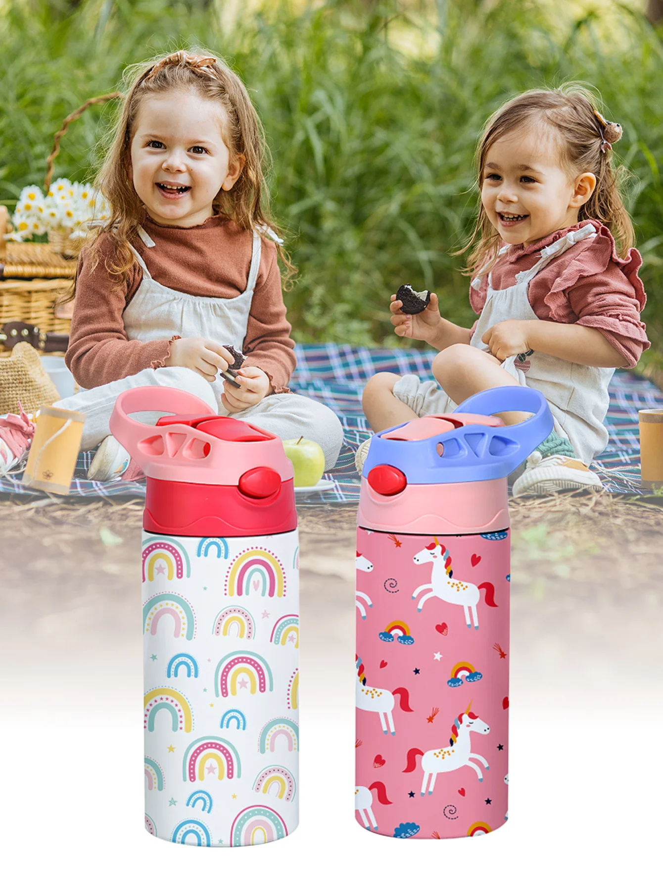 350ml Cartoon Pattern Vacuum Cup Kids Insulated Water Bottle Cute Animal Straw Thermos Mug Handheld Kettle for Outdoor School view 6