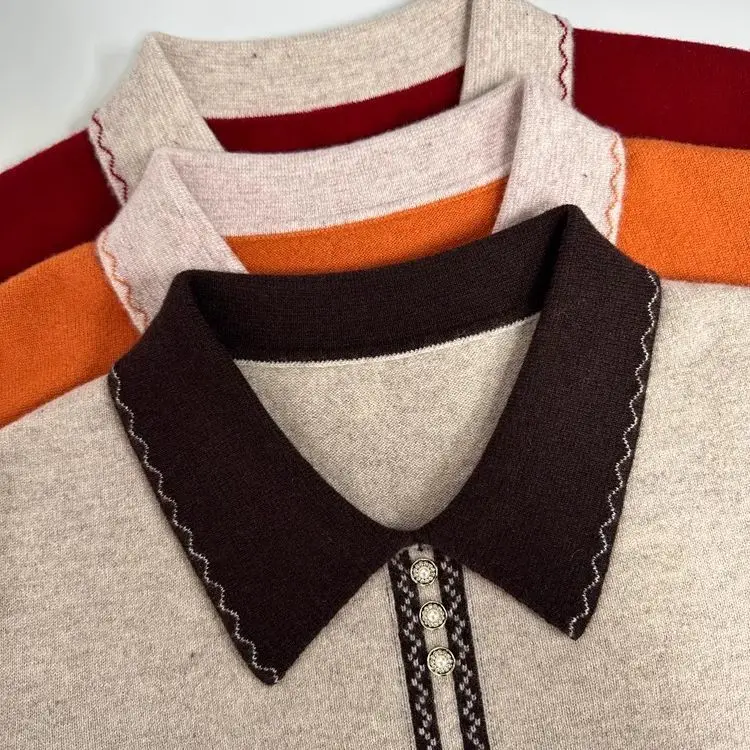 Casual Autumn Winter Loose Large Size Pullovers Sweaters Middle Aged Mother Long Sleeve Knitted Sweater Women Lapel Knit Jumper