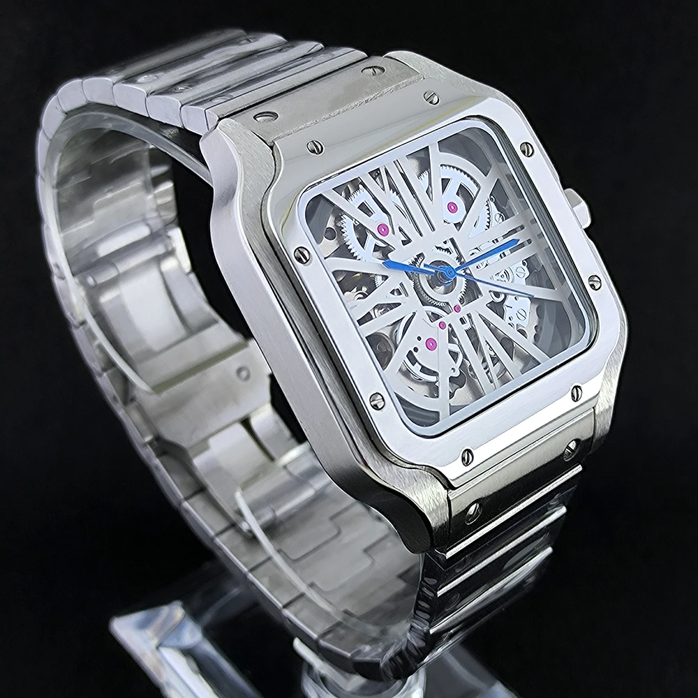 NH70 ساعة مربعة مجوفة الطلب التلقائي الميكانيكية ساعة رجالي مخصصة للطي مشبك مربع تناسب حركة NH70