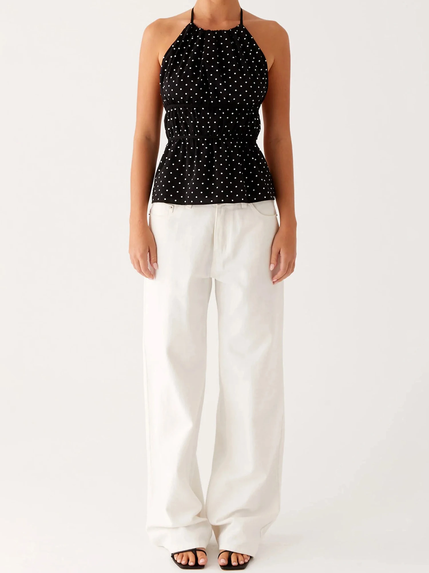 Women s Floral Print Ruffle Sleeveless Halter Neck Tie Back Crop Top Summer Casual Blouse  Fit Tank Top