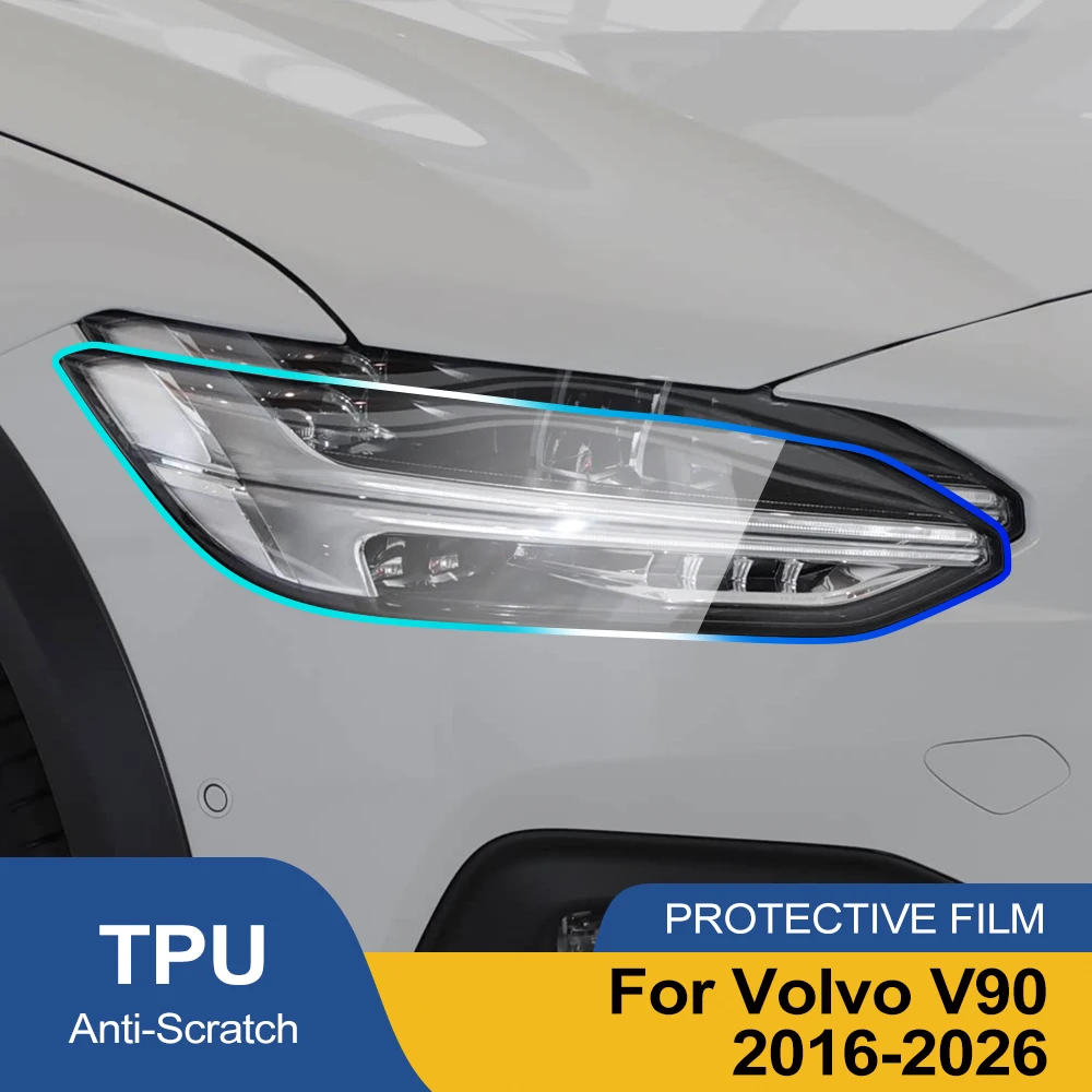 For Volvo V90 2016-2026 Smoke Black High-Gloss Pre-Cut TPU Car Headlight Protective Film PPF Anti-Scratch Vinyl Wrap Cover Kit view 2