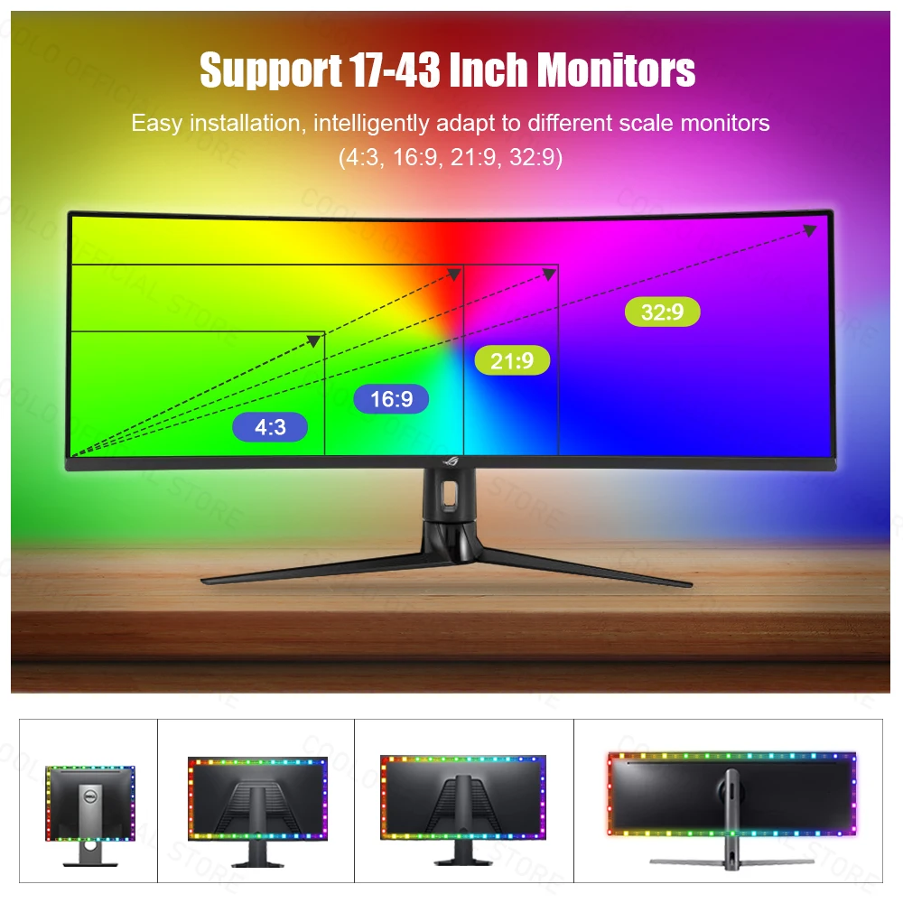 Podświetlenie komputera z podświetleniem dla Monitor komputerowy E-sportowych do gier, zanurzenie na pulpicie do gier i listwy RGB LED światła