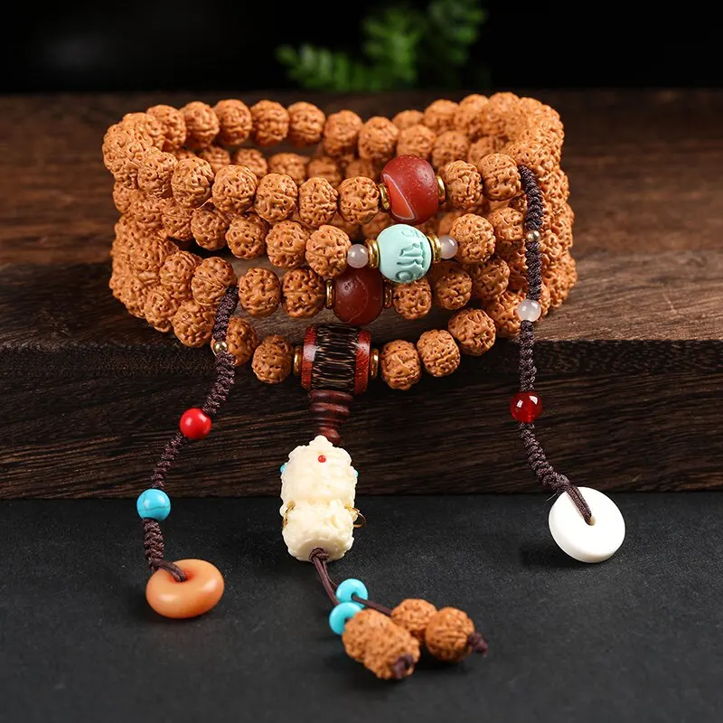 Chinese Style Lucky 108 Natural Small King Kong Bodhi Mala Bracelet Necklace Unisex Blessing Wealth Wenwan Jewelry 8mm 9mm 10mm