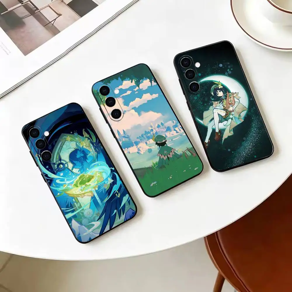G-Genshin I-Impact M-Mondstadt V-Venti Black Soft Silicone Phone Case for Samsung Galaxy A73, A42, A72, A70, A53, A52, A51