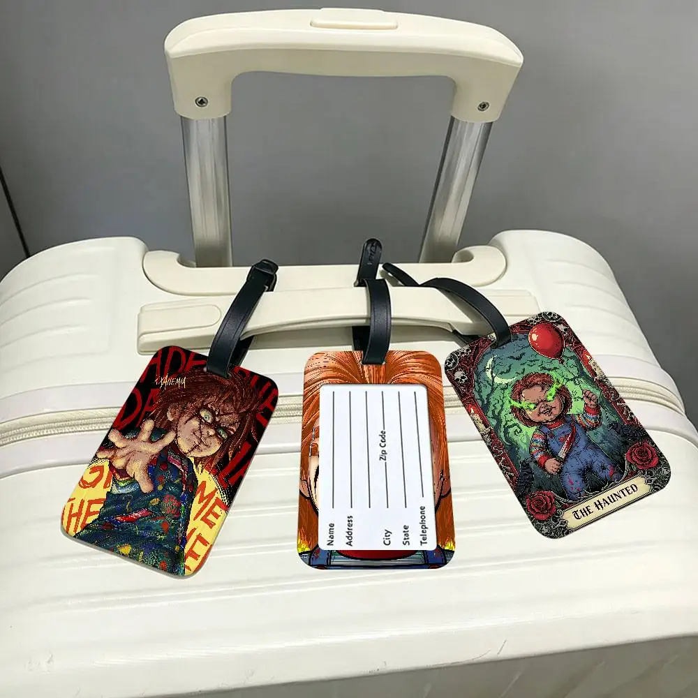 Classic Horror Movie Chucky Child's PVC Anti lost Luggage Identifier Tag Removable Information Card Holder Travel Baggage Tag