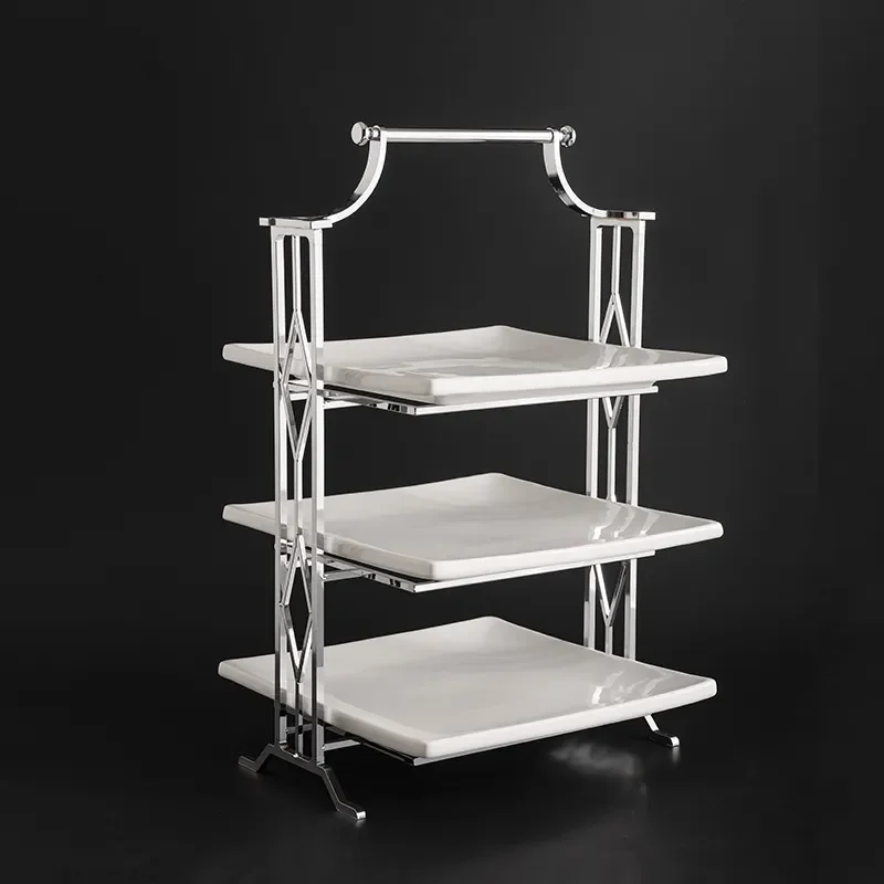 3 Tier Stainless Steel Fruit Plate Stand European Style Dessert Cake Display Rack for Coffee Shop Afternoon Tea Snack Holder