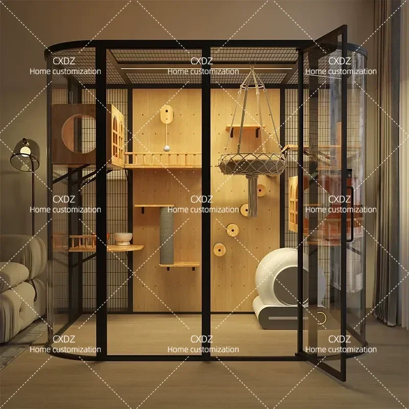 Super Large Panoramic Cat Villa Luxury Spacious Glass Indoor Cat Cage House Customized Home Pet Furniture