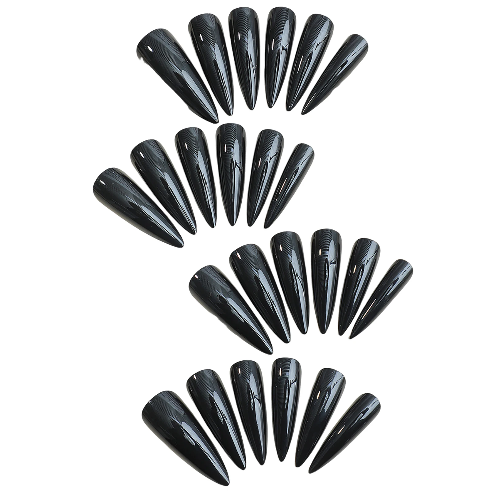 24 Stück lange, spitze künstliche Nagel-Patches, glänzend, dunkelschwarz, coole, tragbare Press-On-Nägel, einfarbig, vollflächig abdeckend, künstliche Fingernägel – Detail 6