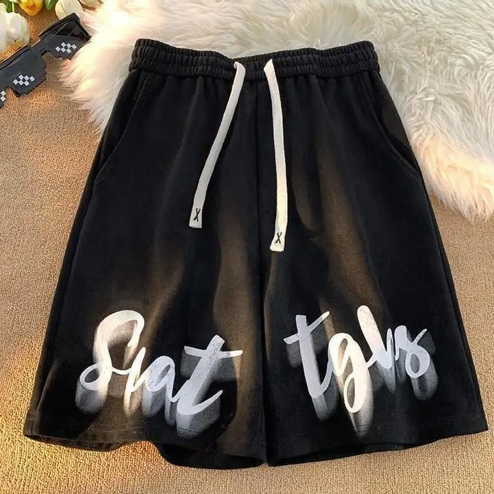 Printed Shorts Men's Casual Shorts Elastic Waist Mid Length Pants Mens Sportswear Basketball Shorts Loose Wide-leg Sweatpants