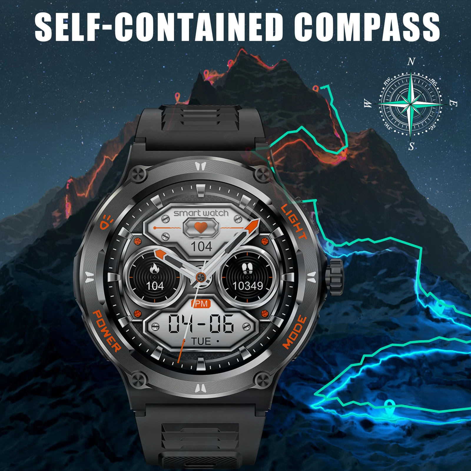 JELLOO New Smart Watch for Men with LED Flashlight Bluetooth Calling 1.53"HD Outdoor Compass Smartwatch Heart Rate Sleep Monitor