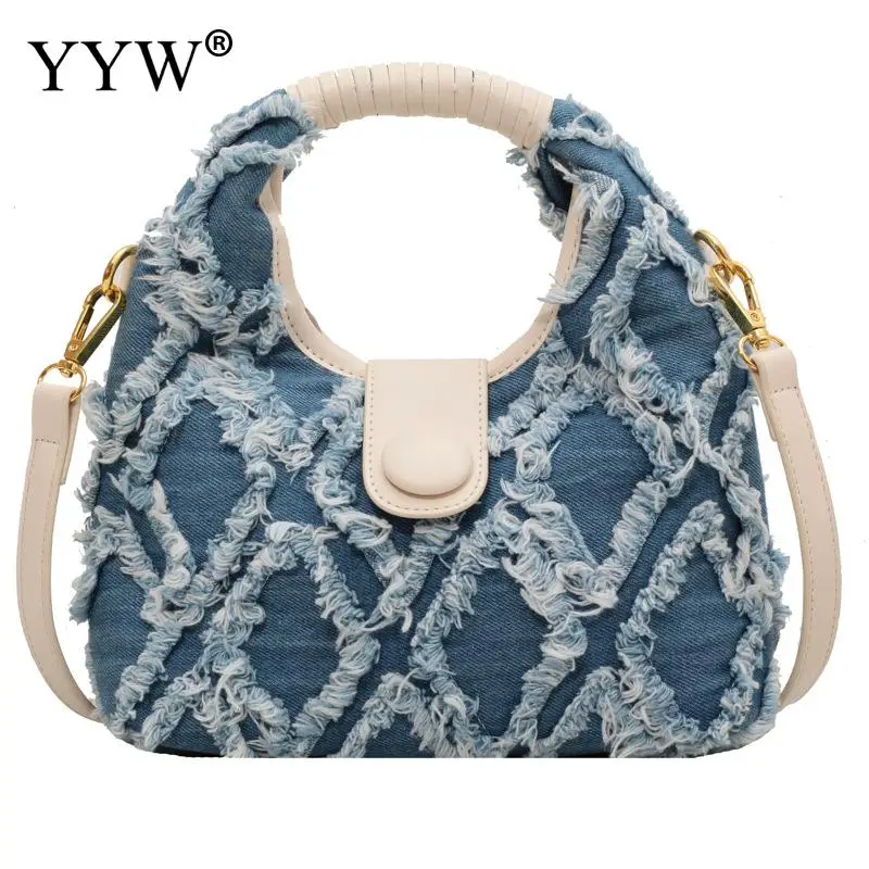 

Fashion Women Pu Leather Handbag Fashion Trend Denim Shoulder Bags For Women High Quality Zipper Clutch Phone Sac Crossbody Bags