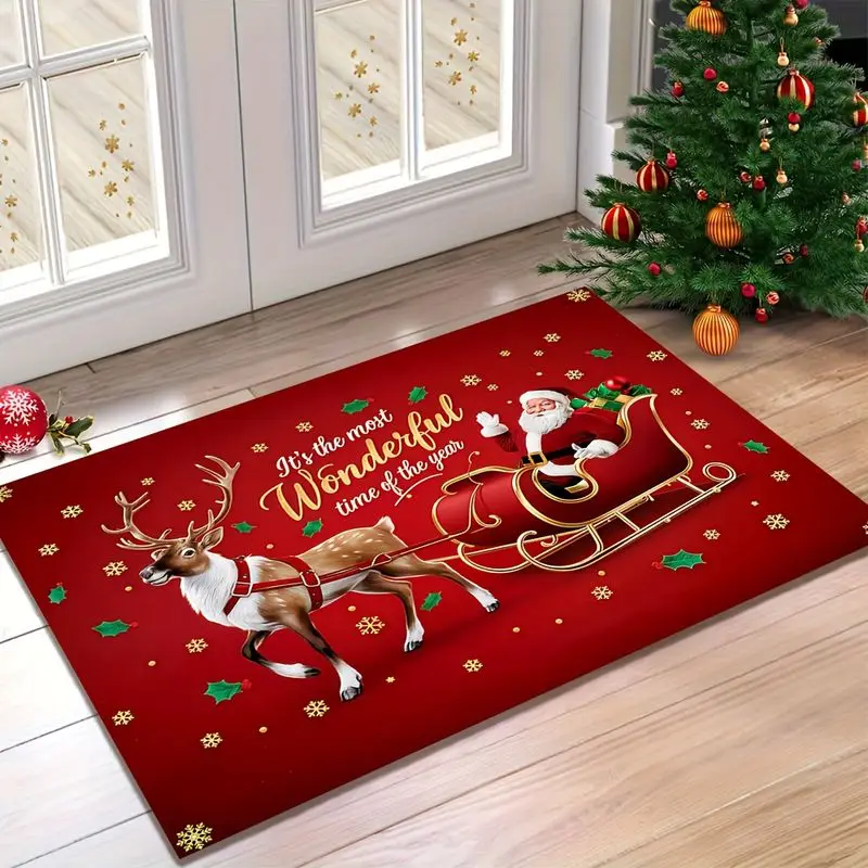 VIKAMA Christmas Rugs Non Slip Entryway Welcome Mats with Christmas Slogans Washable Festive Decor Doormats Holiday Home Decor