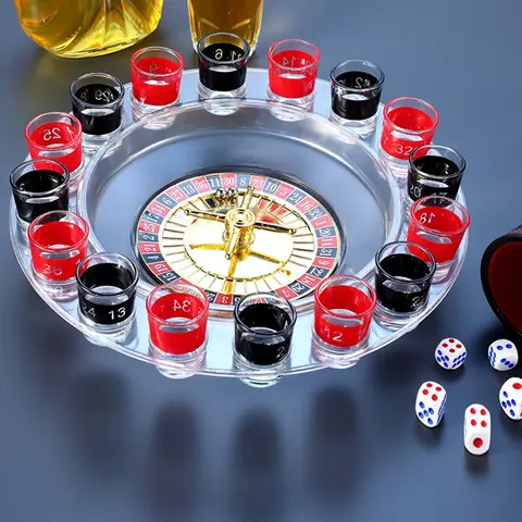 Drinking Roulette Game Set 16 Shots Russia Turntable Shot Glass Turntable Ktv Party Games Wine Glasses And Tables 16 Hole Hot