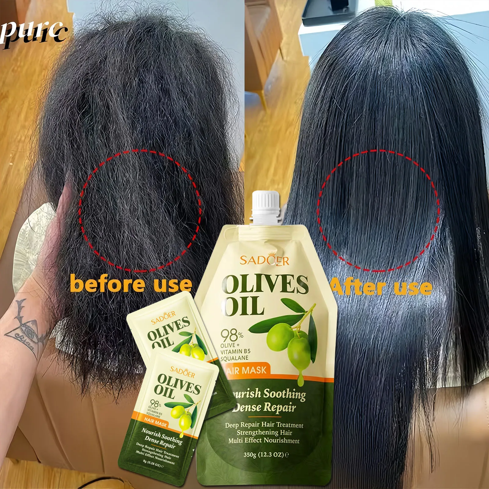 

1/2Bags Olive Oil Hair Mask Collagen Keratin Repair Damaged Frizzy Hair Smooth Deep Moisturizing Nourishing Hair Care Products