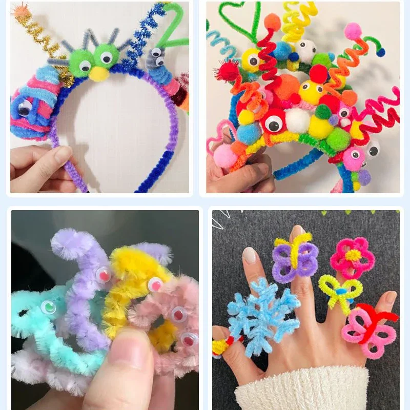 100PCS Colorful Plush Twister Stick Toys DIY Handmade Flower Bouquet Material Pack Encryption Plush Twister Stick Puzzle Toys