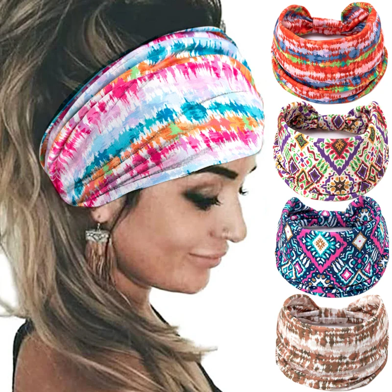 

Boho Headbands Wide Knot Hair Band Elastic Turban Head Band Tie Dye Twist Head Wrap Sweartband Yoga Run Bandage Bandana