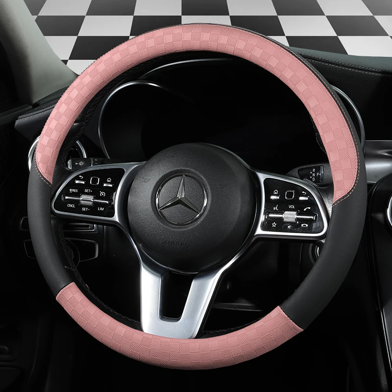 New Chequered Car Steering Wheel Cover  Comfortable and Wear-resistant, Non-slip and Easy To Clean Four Seasons Universal