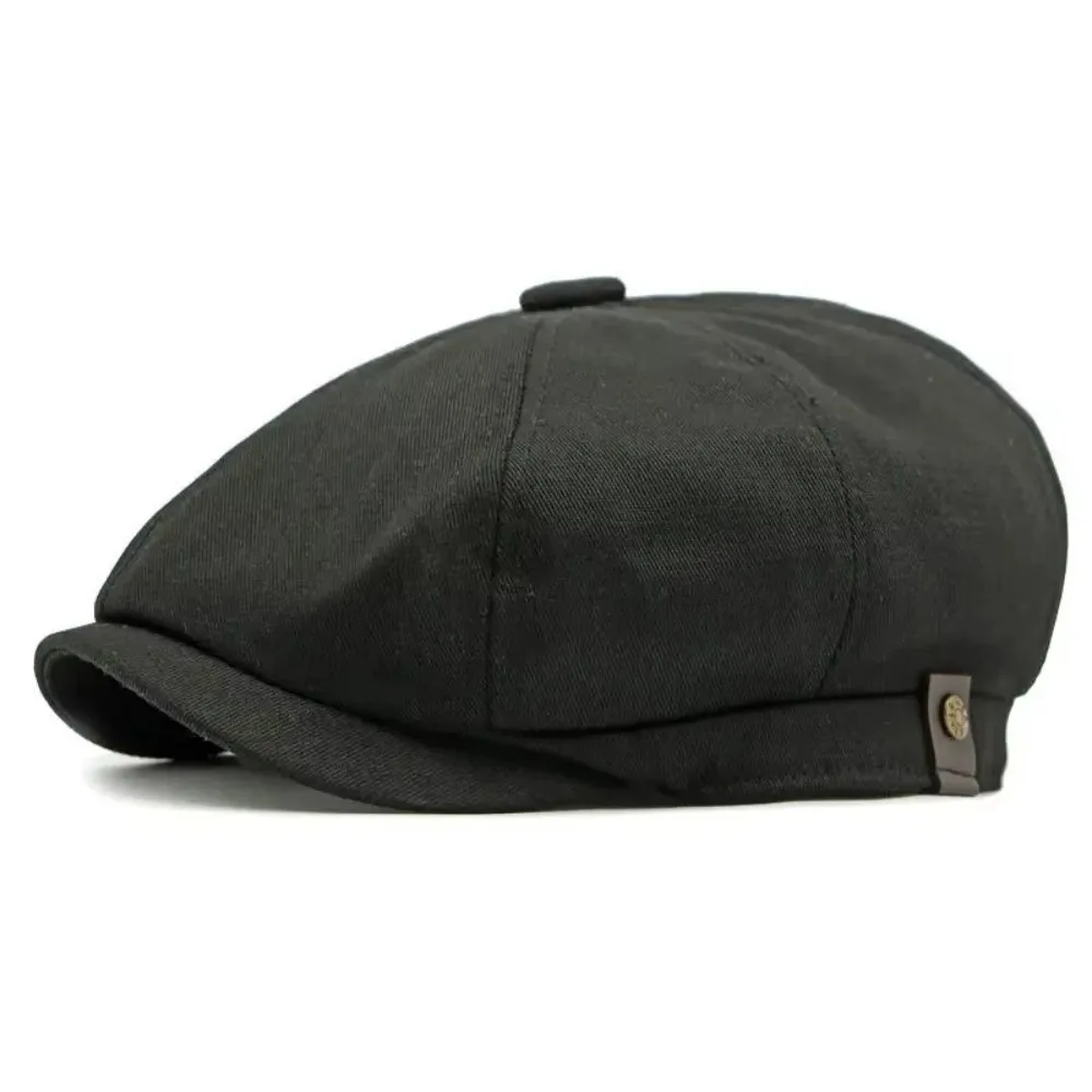 Street Style Vintage Beret Hat Solid Color Cotton Octagonal Hat Breathable Adjustable Golf Scally Hat Four Seasons