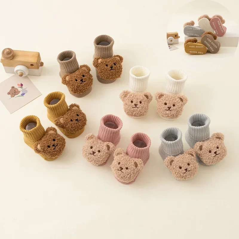 Warm Baby Sock Sweet Cartoon Toys Bear Non-slip Floor Sock for Toddler Boy Girl Autumn Winter Thicken Furry First Walker Sock