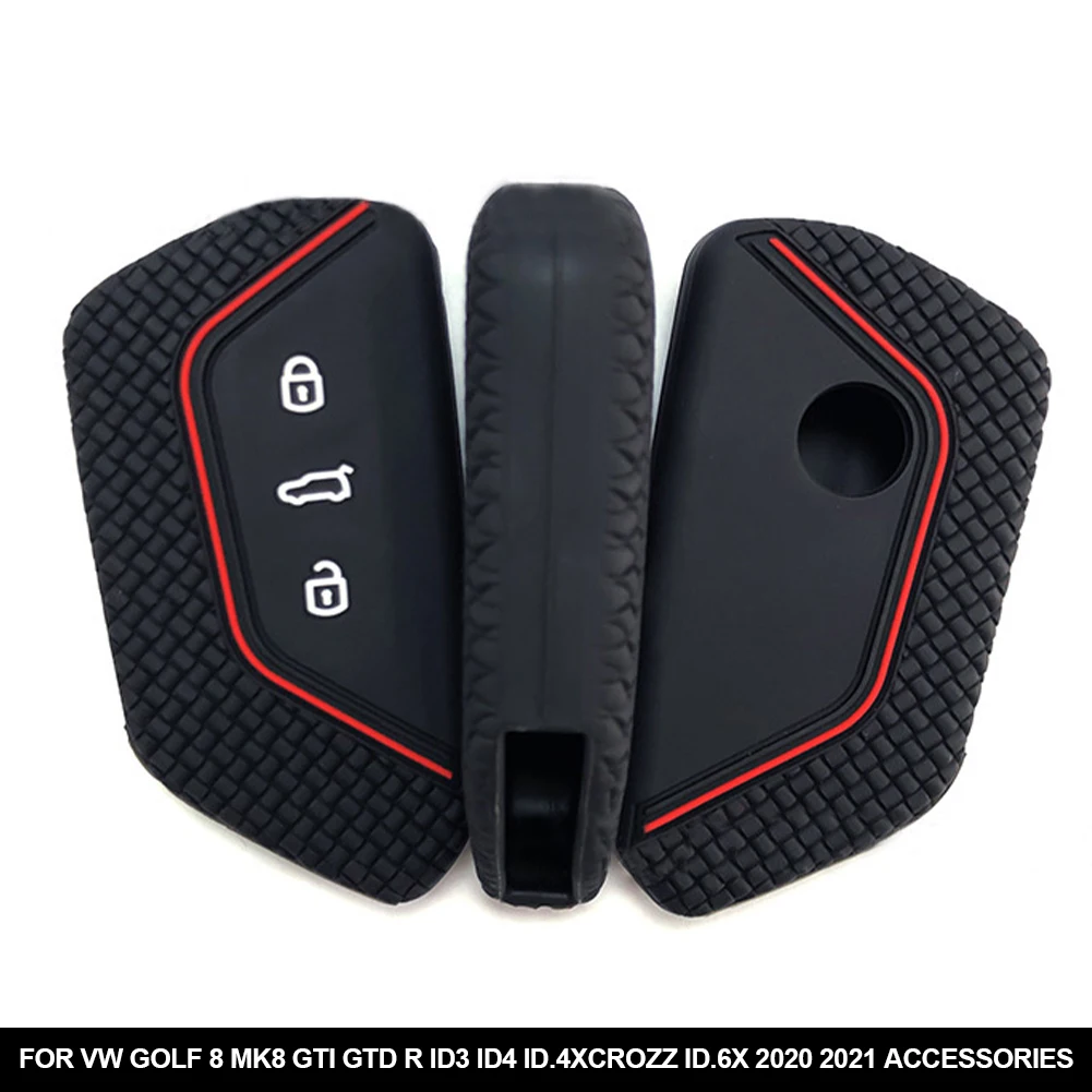 Silicone Car Key 3 Button Key Cases Cover Protection For VW Golf 8 Mk8 GTI GTD R ID3 ID4 ID.4XCROZZ ID.6X 2020 2021 Accessories