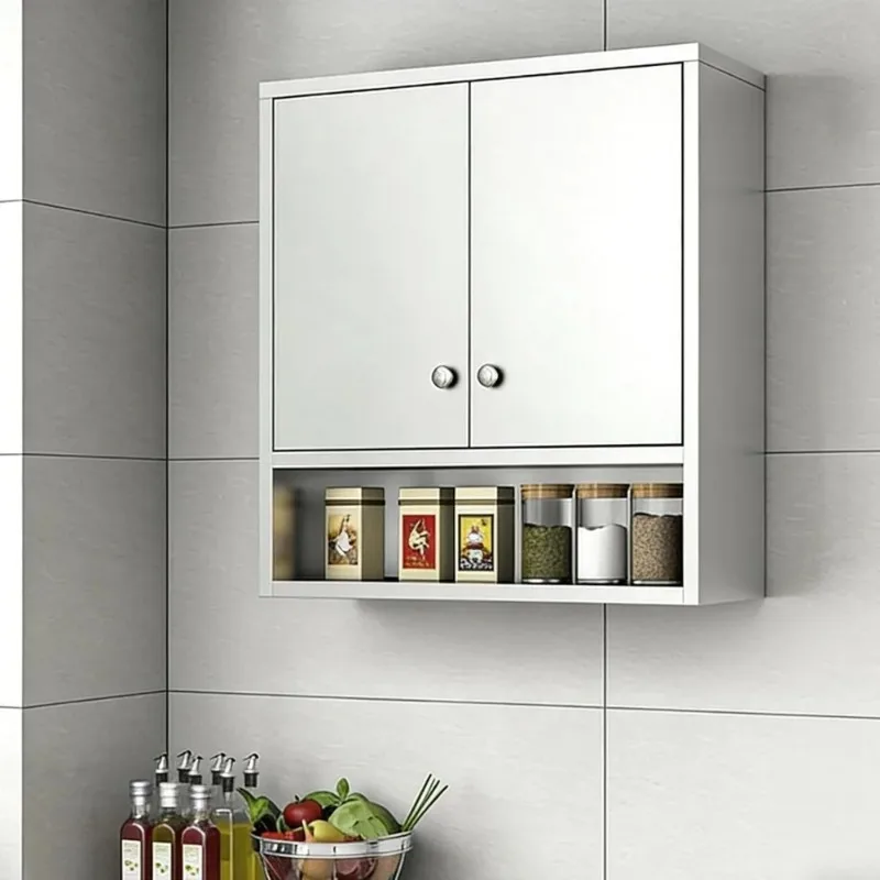 Stainless Steel Wall Mounted Storage Cabinet, Glass Doors Rustproof Kitchen Floating Cupboard