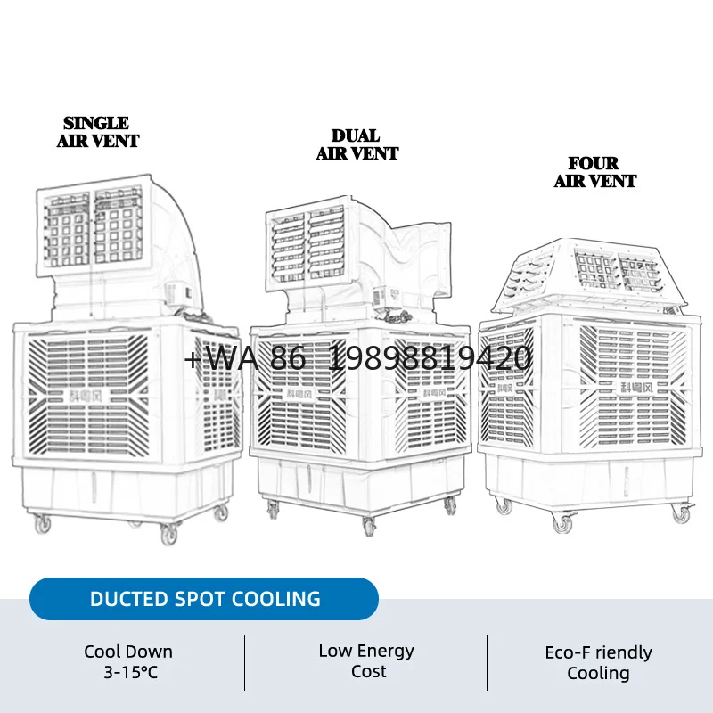 

Evaporative Air Cooler Fan Big Size for Factory Workshop Floor Standing Mounting Portable 18000CFM
