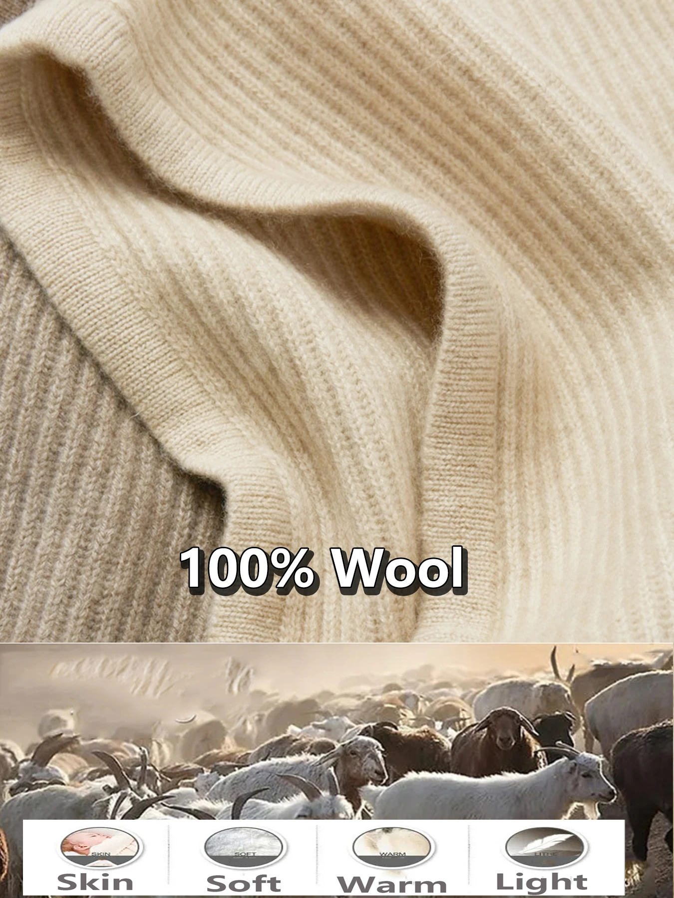 100%Wool Knitted Balaclava Hat For Women Winter Hooded Drawstring Skullies Cap Face Neck Protect Soft Warm Cashmere SKi Bonnet